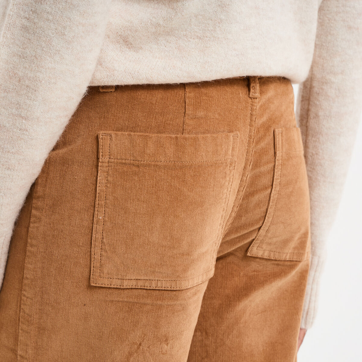 Pantalon effet velours flare cropped beige femme