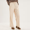 Pantalon large effet velours c&ocirc;tel&eacute; sable femme