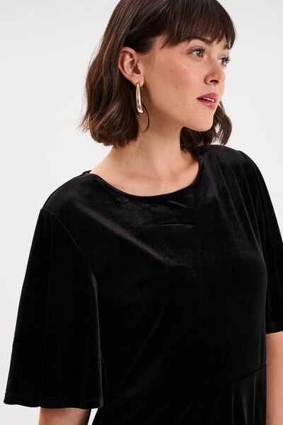 Robe courte en velours manches courtes noir femme