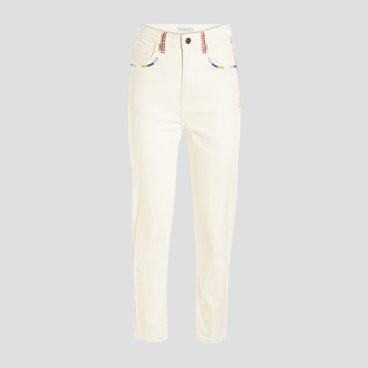 Pantalon droit taille haute ivoire femme