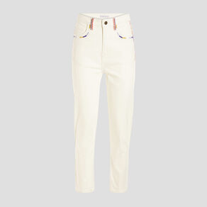 Pantalon droit taille haute ivoire femme