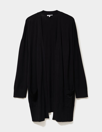 Gilet long avec poches noir femme grande taille