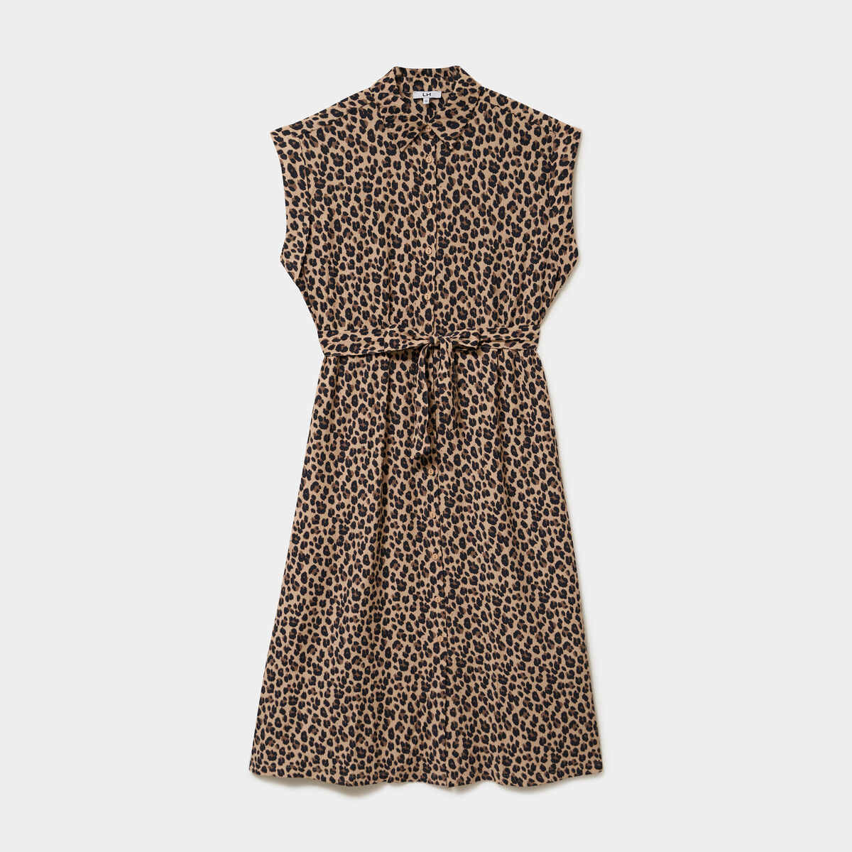 Robe chemise longue taille ajustable beige clair femme