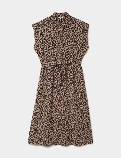 Robe chemise longue taille ajustable beige clair femme