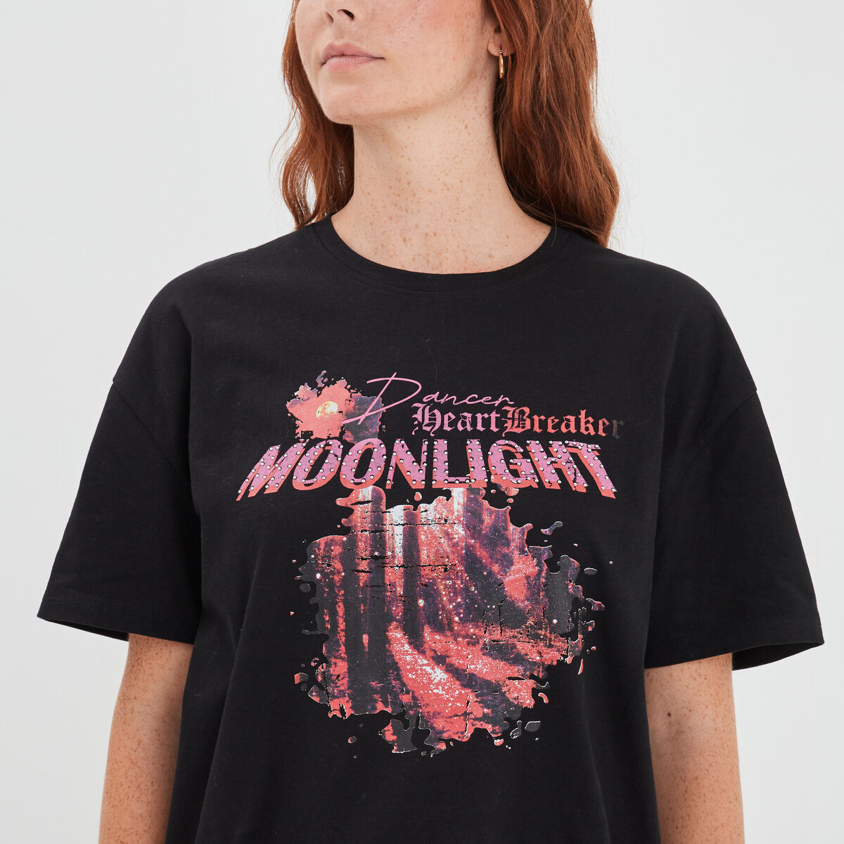 T-shirt &agrave; strass manches courtes Liberto noir femme