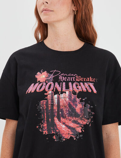 T-shirt à strass manches courtes Liberto noir femme