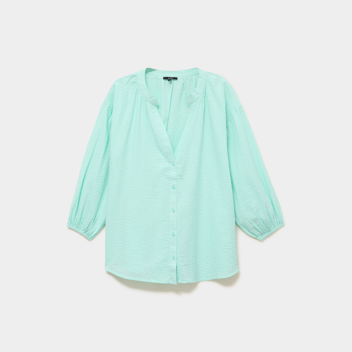 Blouse col tunisien manches 3/4 coton vert clair femme