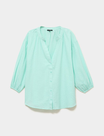Blouse col tunisien manches 3/4 coton vert clair femme