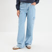 Jeans cargo large coton denim triple stone femme