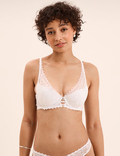 Soutien-gorge foulard padd&eacute; dentelle blanc femme