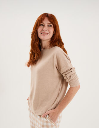 Pyjama pantalon manches longues beige clair femme