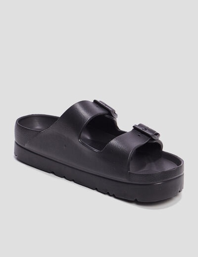 Mules de plage plateformes noir femme