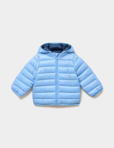 Doudoune zipp&eacute;e &agrave; capuche imperm&eacute;able bleu pastel b&eacute;b&eacute; gar&ccedil;on