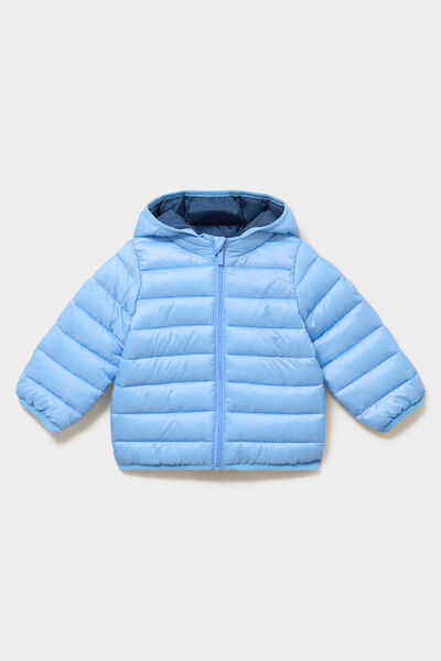 Doudoune zipp&eacute;e &agrave; capuche imperm&eacute;able bleu pastel b&eacute;b&eacute; gar&ccedil;on