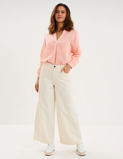 Blouse manches longues ample coton rose femme