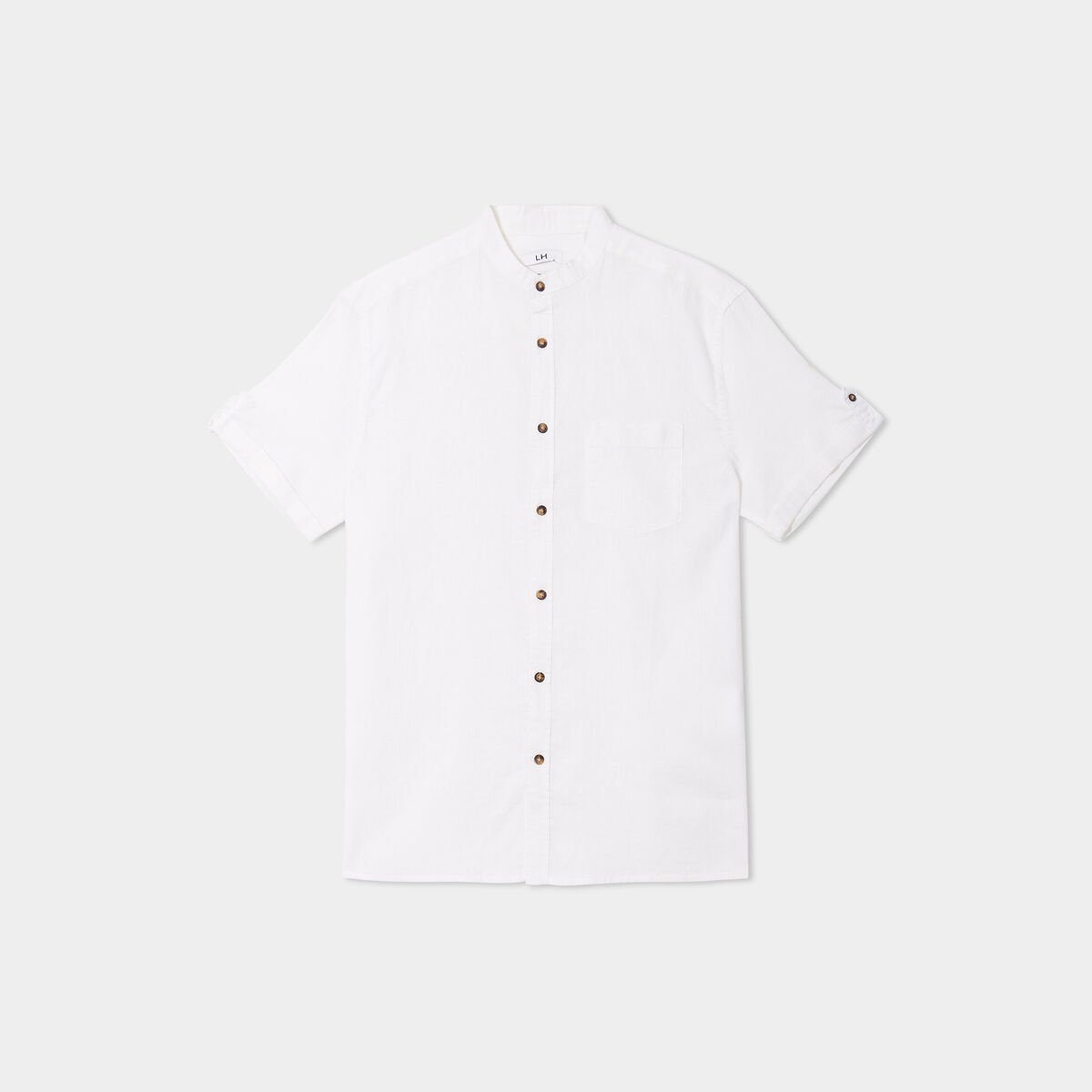 Chemise col mao lin mélangé blanc homme