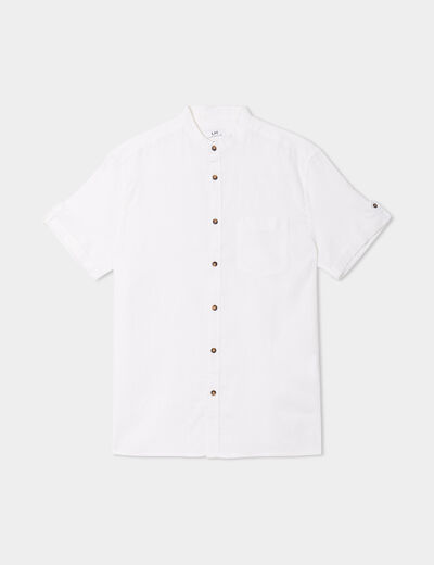 Chemise col mao lin mélangé blanc homme