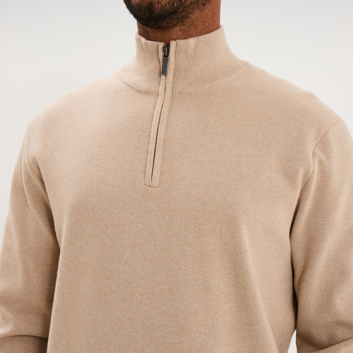 Pull camionneur manches longues beige homme