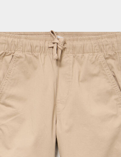 Pantalon battle taille &eacute;lastiqu&eacute;e coton beige gar&ccedil;on
