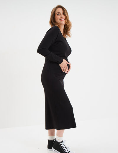 Robe longue côtelée grossesse noir femme maternité