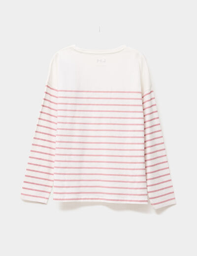 T-shirt coton col rond manches longues ecru fille