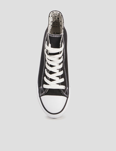 Baskets en toile montantes &agrave; lacets noir femme