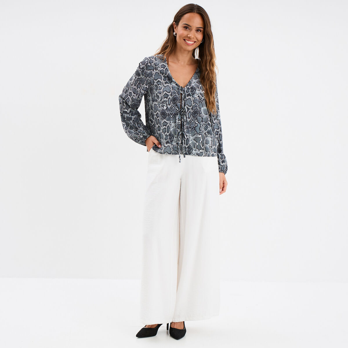 Blouse avec noeuds gris femme