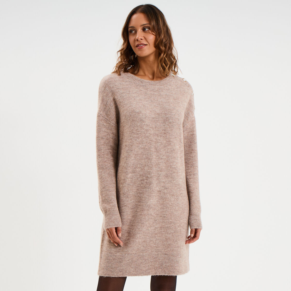 Pull Robe Large Robe pull manches longues beige femme | La Halle
