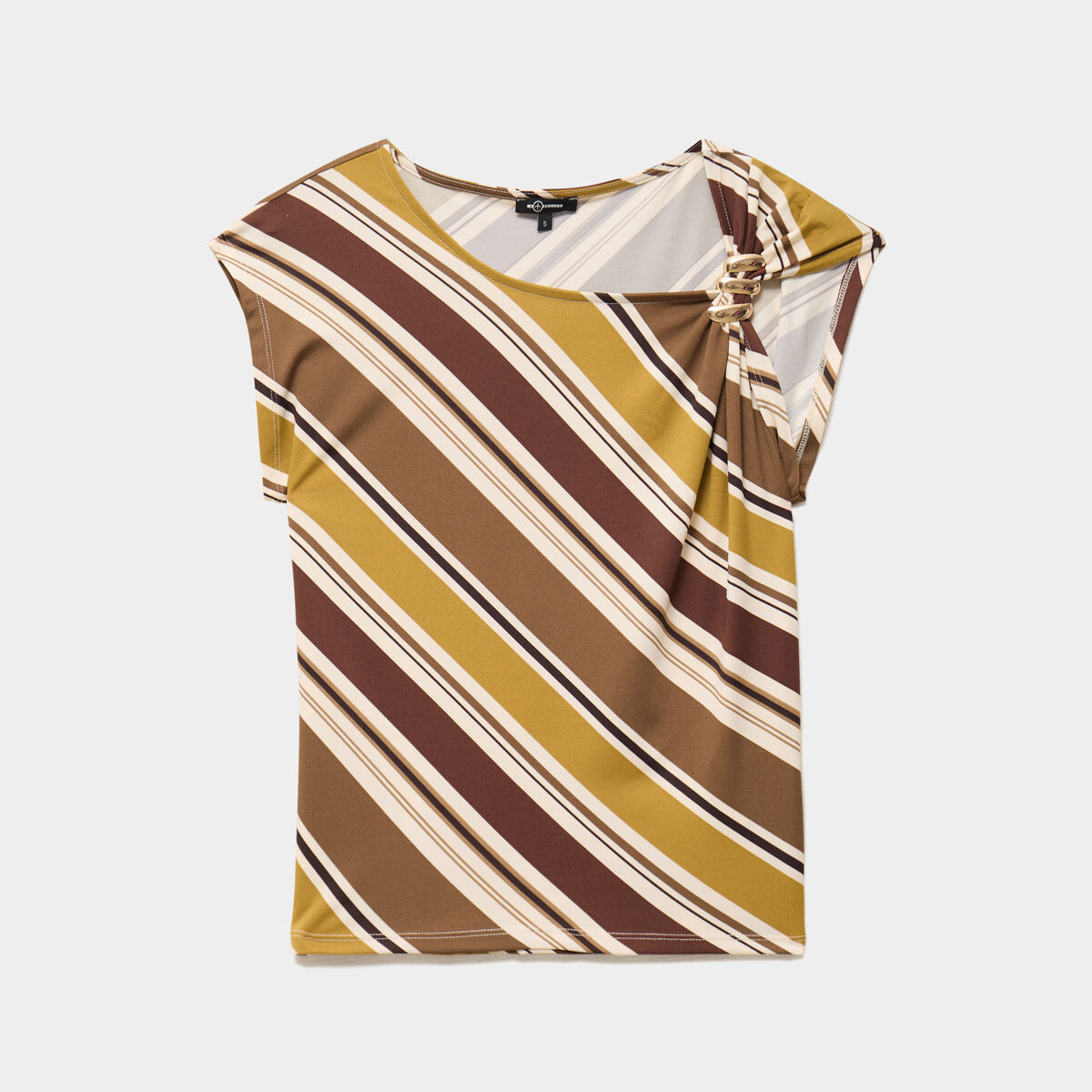 T-shirt asym&eacute;trique avec broche vert kaki femme