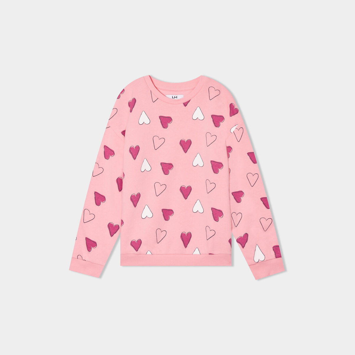 Sweat col rond manches longues rose fille