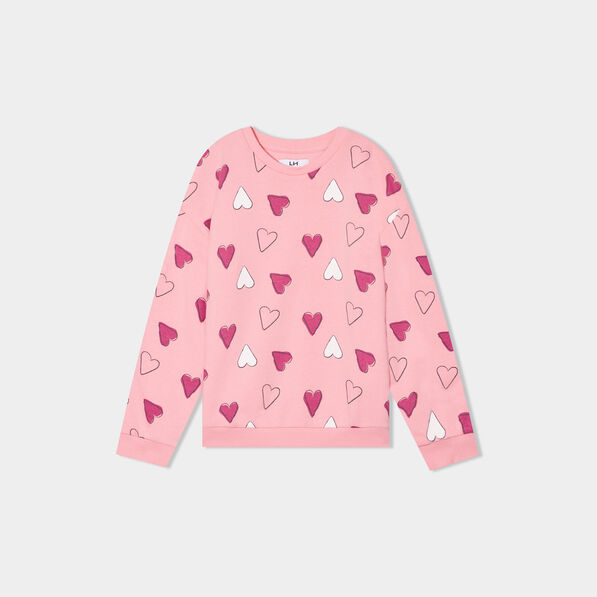 Sweat col rond manches longues rose fille