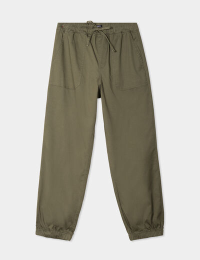 Pantalon droit battle taille élastiquée vert kaki femme