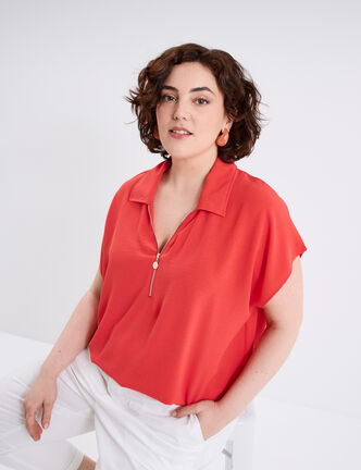 Blouse effet satin manches courtes rouge femme grande taille