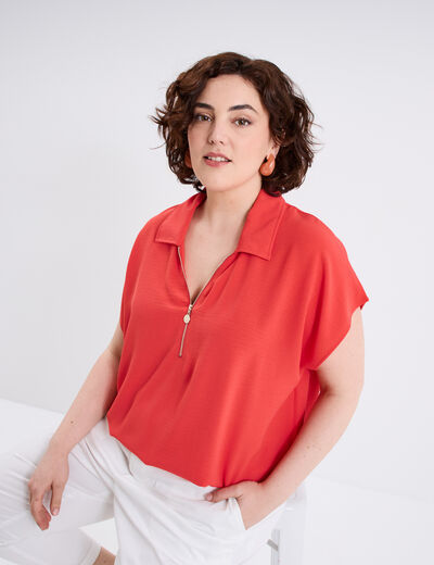 Blouse effet satin manches courtes rouge femme grande taille