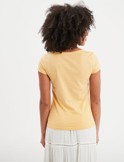 T-shirt coton col rond manches courtes jaune clair femme