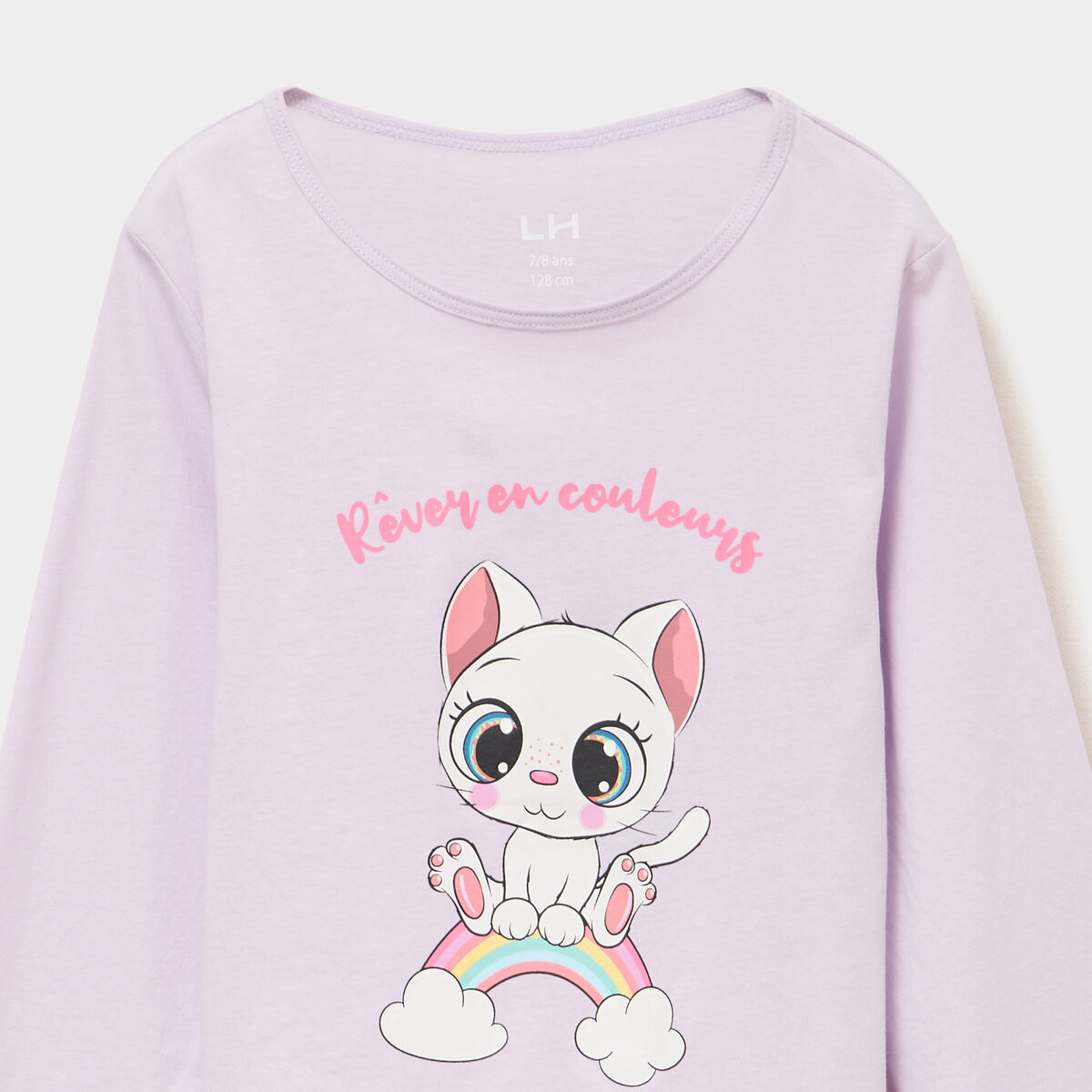 Ensemble pyjama 2 pi&egrave;ces coton violet clair fille