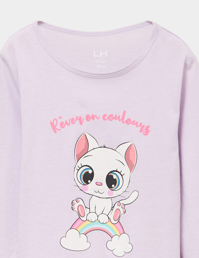 Ensemble pyjama 2 pi&egrave;ces coton violet clair fille