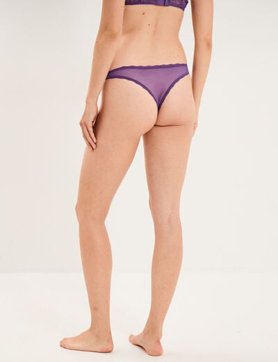 Tanga en dentelle doublure coton mauve femme