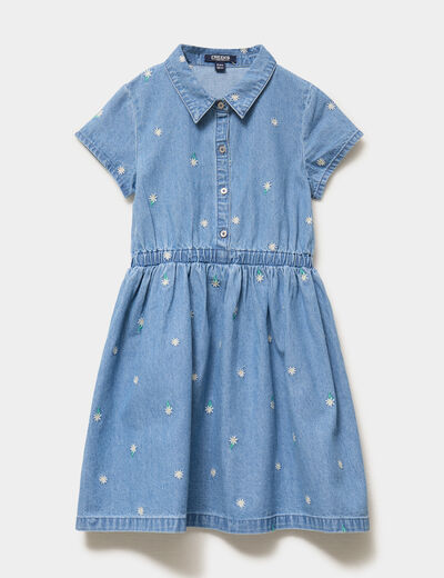 Robe en jean brod&eacute;e coton longueur genou denim double stone fille