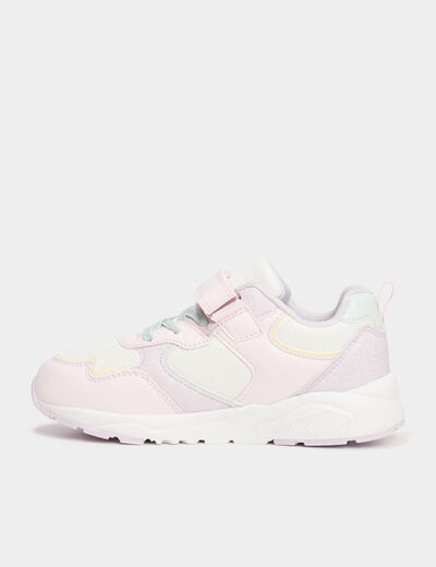 Baskets running à scratchs et paillettes rose fille