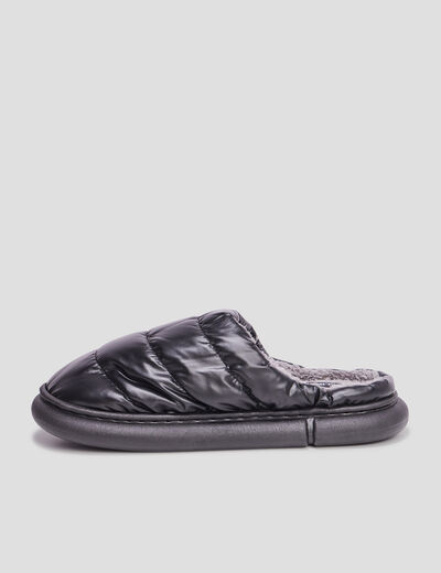 Chaussons mules matelassés fourrés noir homme