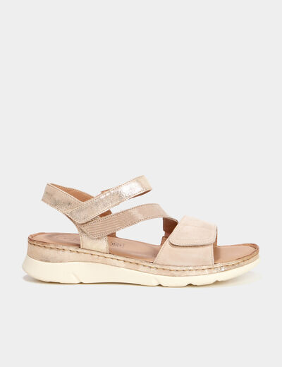 Sandales compensées en cuir pied large sable femme