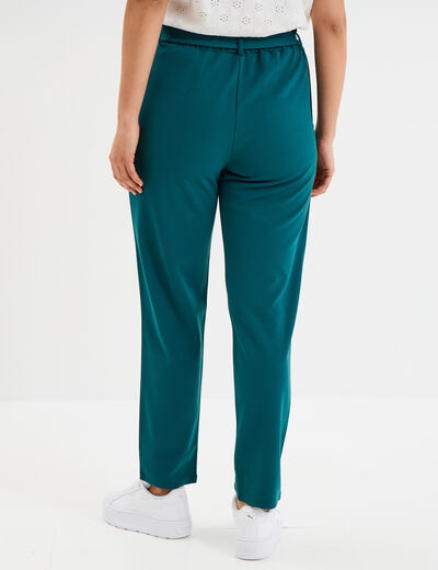 Pantalon city paperbag ceinturé 7/8ème vert foncé femme