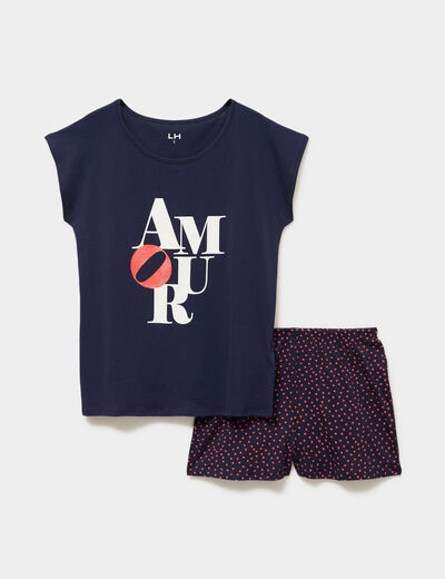 Ensemble pyjama t-shirt et short coton bleu marine femme