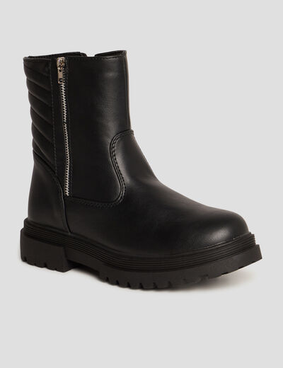Bottines motardes crantées zippées noir fille