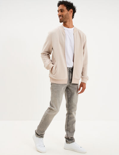 Gilet reli&eacute;f&eacute; manches longues zipp&eacute; gris clair homme