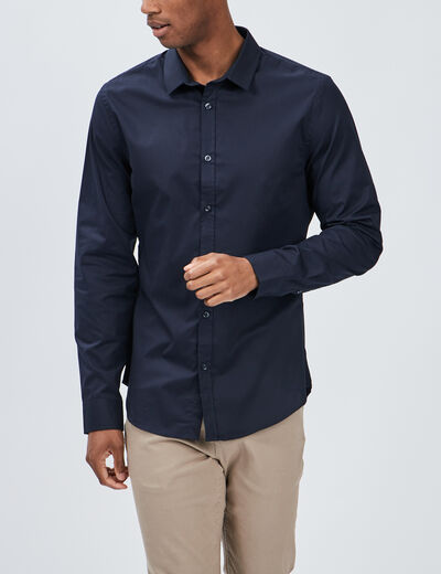 Chemise effet stretch manches longues bleu marine homme