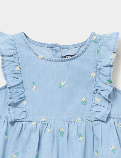 Robe en jean brod&eacute;e avec volants denim triple stone b&eacute;b&eacute; fille