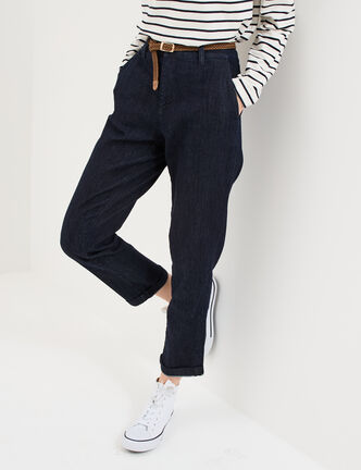 Jean chino droit avec ceinture denim brut femme