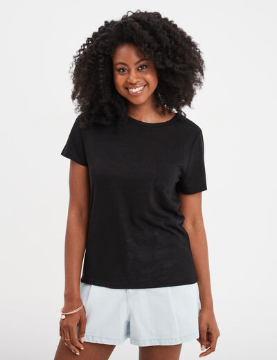 T-shirt col rond 1 poche manches courtes noir femme